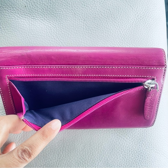 VISCONTI LEATHER MAIVE FUSCHIA PURPLE BIFOLD ZIPPED WALLET - Picture 4 of 16
